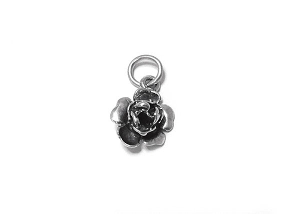 Rose Flower Charm Sterling Silver 21mm, Flower Charm, valentine charm, romantic, Rose charms - SP452 - BeadPrism