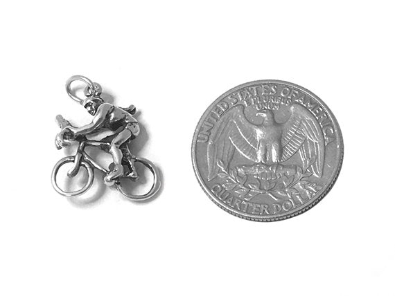 Bike Rider Charm Sterling Silver 20mm, Marathon Charms, Sports Charms, Bicycle charms - SP473 - BeadPrism