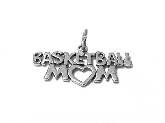 Basketball Mom Charm Sterling Silver 14.5mm, Team Mom Charms, Basketball Mom charms - SP479 - BeadPrism
