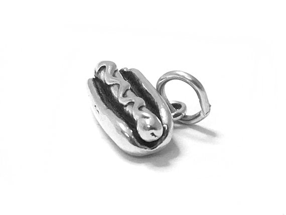 Hotdog Charm Sterling Silver 9.5mm, Food Charms, Miniature Food charms, hot dog charms - SP494 - BeadPrism