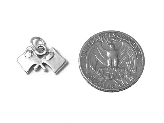 Checkered Flags Charm Sterling Silver 12mm, Flag Charm, Race Car Charm, Checkered Flag charm - SP496 - BeadPrism