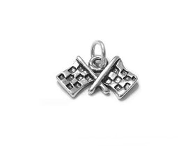 Checkered Flags Charm Sterling Silver 12mm, Flag Charm, Race Car Charm, Checkered Flag charm - SP496 - BeadPrism