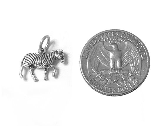 Zebra Charm Sterling Silver 12mm, Animal Charm, Safari, Africa charm, Zoo Charm, Zebra Charm - SP503 - BeadPrism