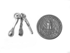 Fork, Spoon and Knife Charms Sterling Silver 23mm, Cooking Charms, Restaurant Charms - SP513 - BeadPrism
