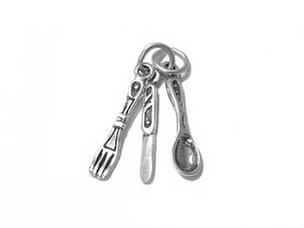 Fork, Spoon and Knife Charms Sterling Silver 23mm, Cooking Charms, Restaurant Charms - SP513 - BeadPrism