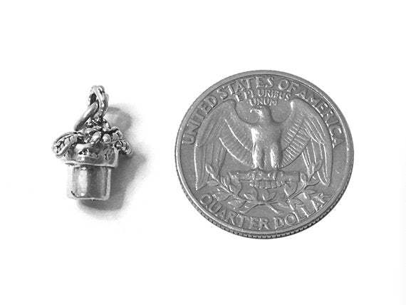 Potted Flower Charm Sterling Silver 15mm, Flower Charm, Gardners charm, Potted Flower charms - SP520 - BeadPrism