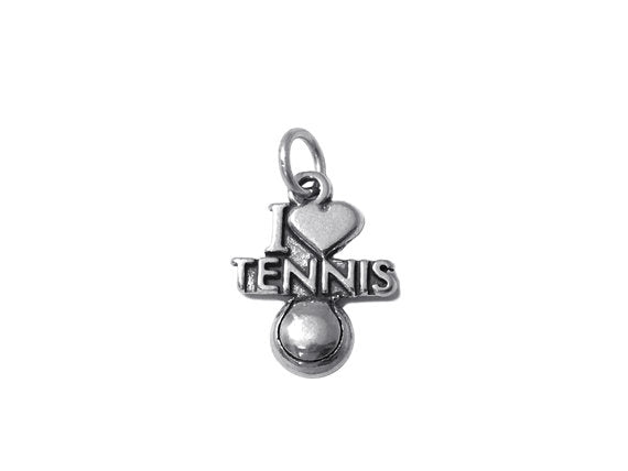 I Love Tennis Charm Sterling Silver 19mm, Love Charms, sports charms, I Love Tennis charms - SP532 - BeadPrism