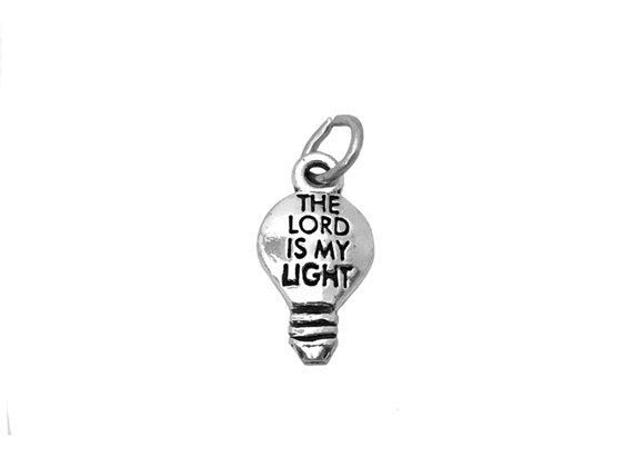 The Lord Is My Light Charm Sterling Silver 18mm, Religious Charms, Silver Light Bulb Charms - SP538 - BeadPrism