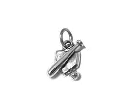 Baseball Charm Silver 14mm, silver Sports Charms, Baseball Bat and Ball On Home Plate charms - SP550 - BeadPrism