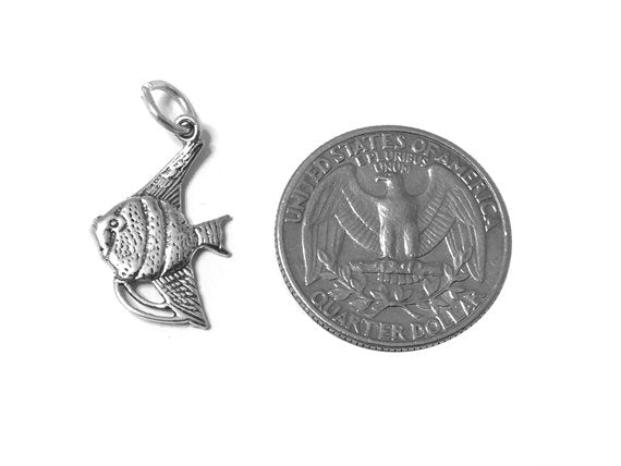 Angel Fish Charm Sterling Silver 22mm, Beach charm, Ocean Charm, Sea charm, Fish charm -SP551 - BeadPrism