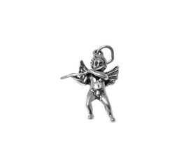 Angel Playing Flute Charm Sterling Silver 24mm, Angel Charms, religious charms, Angel Charms - SP566 - BeadPrism