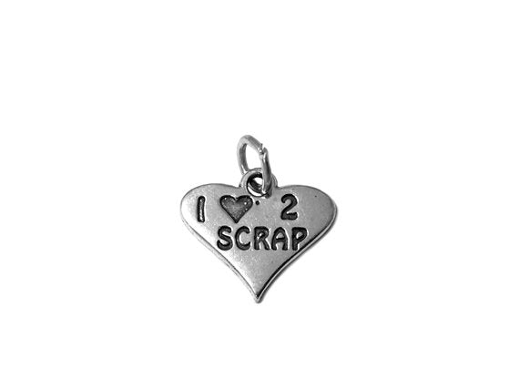 Heart with I Love 2 Scrap Charm Sterling Silver 14mm, love charms, I Love 2 Scrap charm - SP568 - BeadPrism