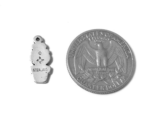 Flower In Pot Charm Sterling Silver 17mm, Flower Charms, floral charms, Potted Flower charms - SP570 - BeadPrism