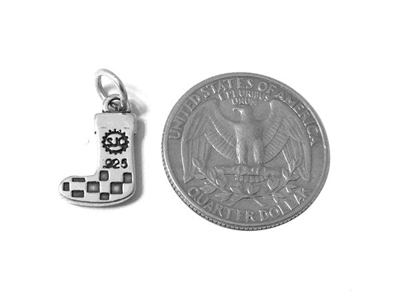 Christmas Stocking Charm Sterling Silver 17mm, Winter Charm, Christmas Stocking charm - SP578 - BeadPrism