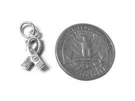 Yellow Bone Cancer Awareness Ribbon with Swarovski Crystals Charm Sterling Silver 17mm Charm - SP596 - BeadPrism