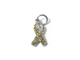 Yellow Bone Cancer Awareness Ribbon with Swarovski Crystals Charm Sterling Silver 17mm Charm - SP596 - BeadPrism