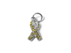 Yellow Bone Cancer Awareness Ribbon with Swarovski Crystals Charm Sterling Silver 17mm Charm - SP596 - BeadPrism