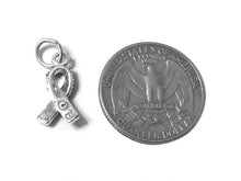 Load image into Gallery viewer, Blue Zircon Cancer Awareness Ribbon with Swarovski Crystals Charm Sterling Silver 17mm Charm - SP597 - BeadPrism