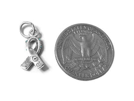 Blue Zircon Cancer Awareness Ribbon with Swarovski Crystals Charm Sterling Silver 17mm Charm - SP597 - BeadPrism