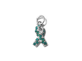 Blue Zircon Cancer Awareness Ribbon with Swarovski Crystals Charm Sterling Silver 17mm Charm - SP597 - BeadPrism