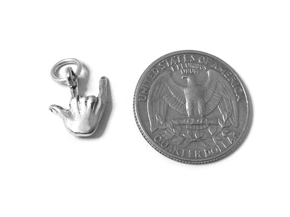 I Love You Charm Sterling Silver 14mm, Sign Language Charm, I Love You Sign Language Charm - SP600 - BeadPrism