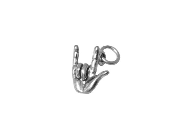 I Love You Charm Sterling Silver 14mm, Sign Language Charm, I Love You Sign Language Charm - SP600 - BeadPrism