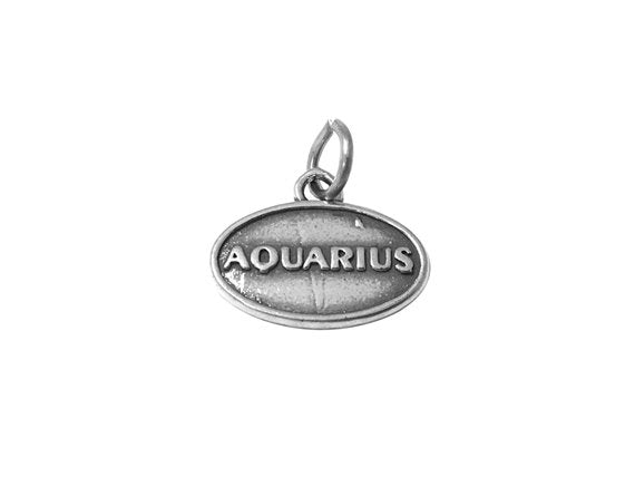 Aquarius Zodiac Charm Sterling Silver 14mm, Horoscope Charms, Aquarius Zodiac Pendants - SP602 - BeadPrism