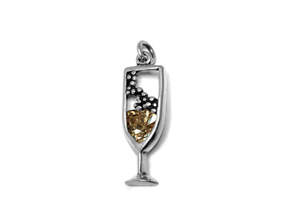 Cocktail Champagne Charm Sterling Silver 26.5mm, Cocktail Charms, Champagne charms - SP615 - BeadPrism