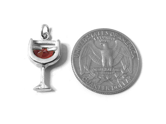 Cocktail Red Wine Charm Sterling Silver 22mm, Drink Charms, Cocktail Charms, Red Wine charms - SP616 - BeadPrism
