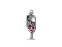 Load image into Gallery viewer, Champagne Glass with Pink Crystal Charm Sterling Silver 26.5mm, Rose Champagne charms - SP624 - BeadPrism