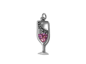 Champagne Glass with Pink Crystal Charm Sterling Silver 26.5mm, Rose Champagne charms - SP624 - BeadPrism