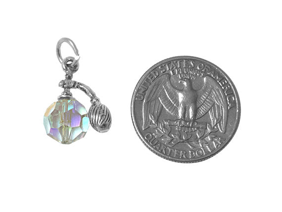 Perfume Bottle with Faceted Round Crystal Charm Sterling Silver 20.5mm, Perfume charm - SP561 - BeadPrism