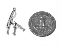 Load image into Gallery viewer, Fishing Pole with two fishes Charm Sterling Silver 28.5mm, Fishing Pole charms - SP170A - BeadPrism