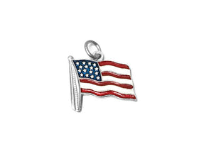 United States Flag Enameled Red, White and Blue Charm Sterling Silver 19mm, USA Flag charms - SP633 - BeadPrism