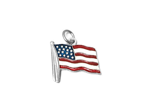 United States Flag Enameled Red, White and Blue Charm Sterling Silver 19mm, USA Flag charms - SP633 - BeadPrism