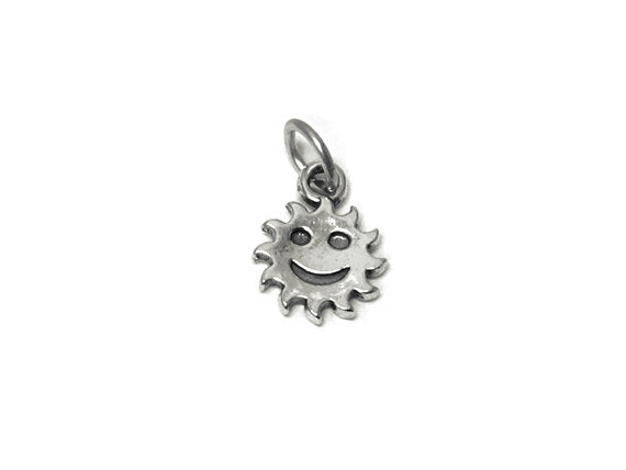 Smily Face Sun Charm Sterling Silver 14mm, Beach Charm, Summer Charm, Smiley Sun, Sun Charms - SP648 - BeadPrism