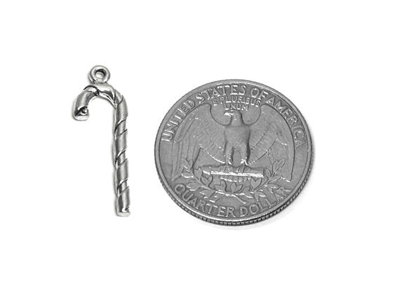 Candy Cane Charm Sterling Silver 26mm, Candy Charms, Food charms, Candy Cane Charms - SP662 - BeadPrism