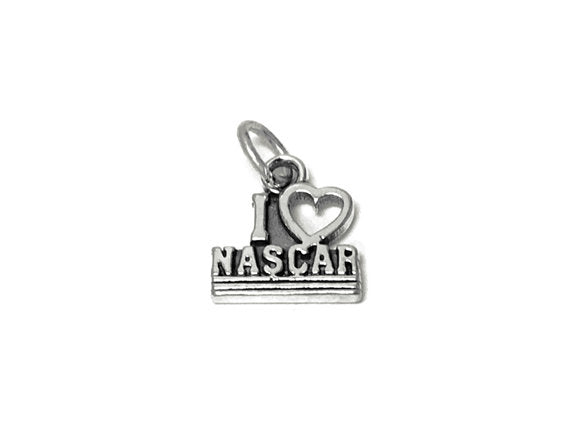 I Love Nascar Charm Sterling Silver 13mm, Racing Charms, Sports Charms, I Love Nascar charms - SP665 - BeadPrism
