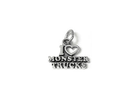 I Love Monster Trucks Charm Sterling Silver 14mm, Truck Charms, I Love Monster Trucks charms - SP667 - BeadPrism