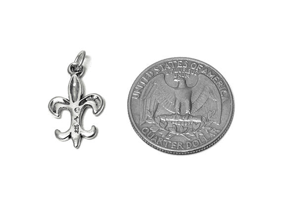 Fleur de Lis Charm Sterling Silver 21.5mm, French Charm, Catholic Charm, Fleur de Lis Charms - SP670 - BeadPrism