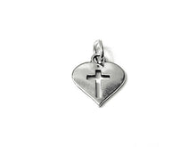 Load image into Gallery viewer, Heart with Cross Charm Sterling Silver 13mm, Religious Charms, Heart Charms, Cross charms - SP674 - BeadPrism
