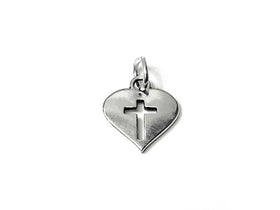 Heart with Cross Charm Sterling Silver 13mm, Religious Charms, Heart Charms, Cross charms - SP674 - BeadPrism
