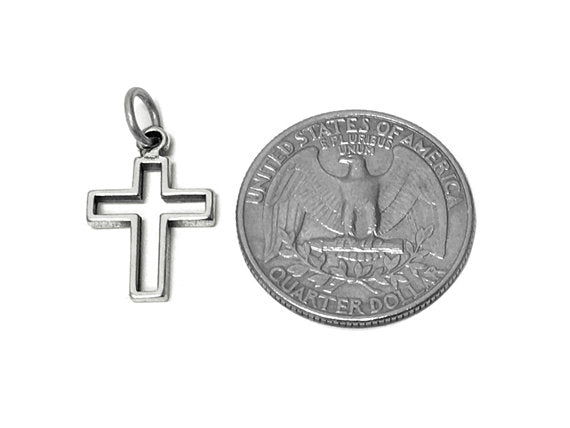 Cross Charm Sterling Silver 19mm, religious charms, Outline Cross charms, christian charms - SP675 - BeadPrism
