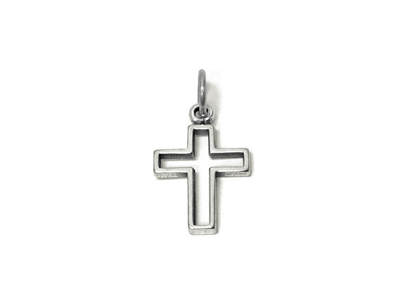 Cross Charm Sterling Silver 19mm, religious charms, Outline Cross charms, christian charms - SP675 - BeadPrism