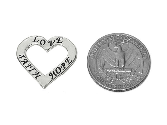 Faith Hope Love Charm Sterling Silver 23mm, Faith charm, Hope charm, Love Charm, Heart charm - SP679 - BeadPrism