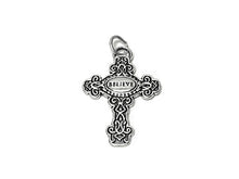 Load image into Gallery viewer, Cross with Believe Charm Sterling Silver 33.5mm, religious charms, Believe Cross charms - SP681 - BeadPrism
