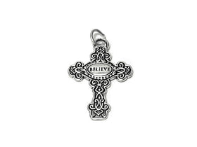 Cross with Believe Charm Sterling Silver 33.5mm, religious charms, Believe Cross charms - SP681 - BeadPrism