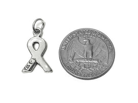 Autism Awareness Ribbon Charm Sterling Silver 21mm, Ribbon Charms, Awareness Ribbon charms - SP682 - BeadPrism