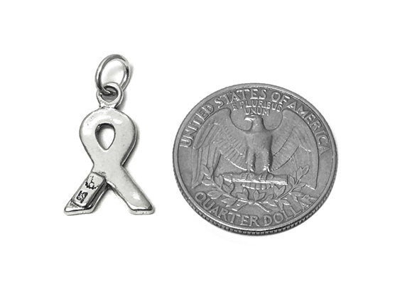 Autism Awareness Ribbon Charm Sterling Silver 21mm, Ribbon Charms, Awareness Ribbon charms - SP682 - BeadPrism