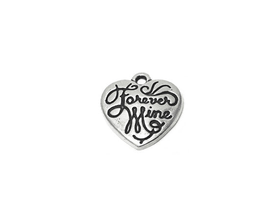 Forever Mine Heart Charm Sterling Silver 10.5mm, Heart Charms, Forever Mine Heart Charms - SP684 - BeadPrism